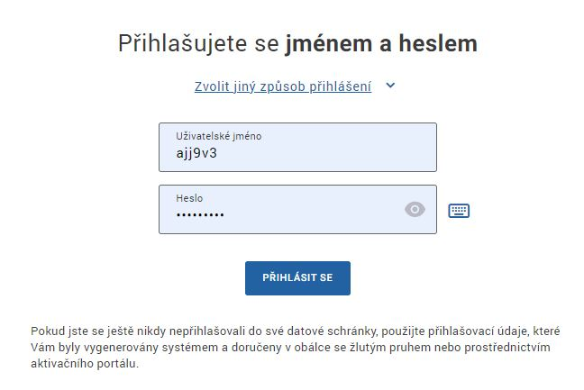 jméno a přístupové heslo