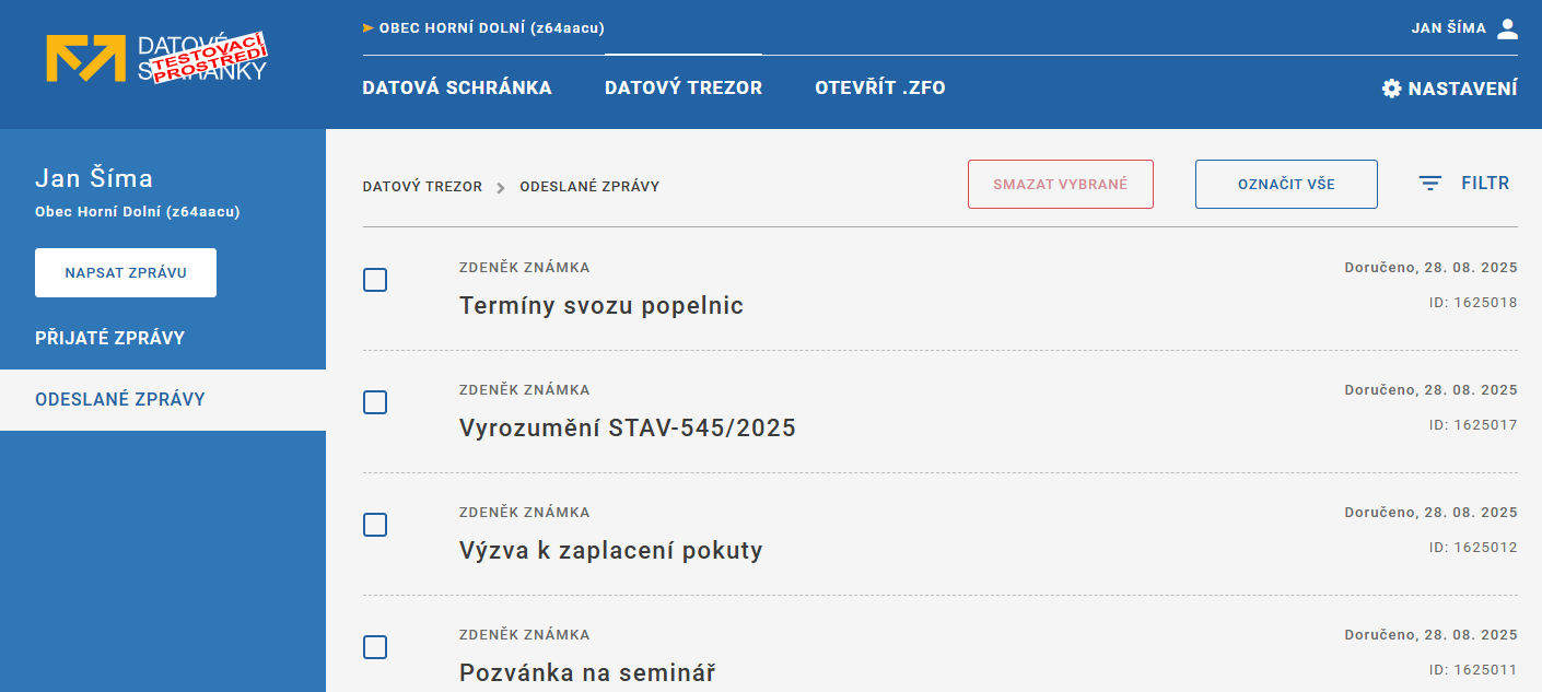 Seznam zpráv v DT