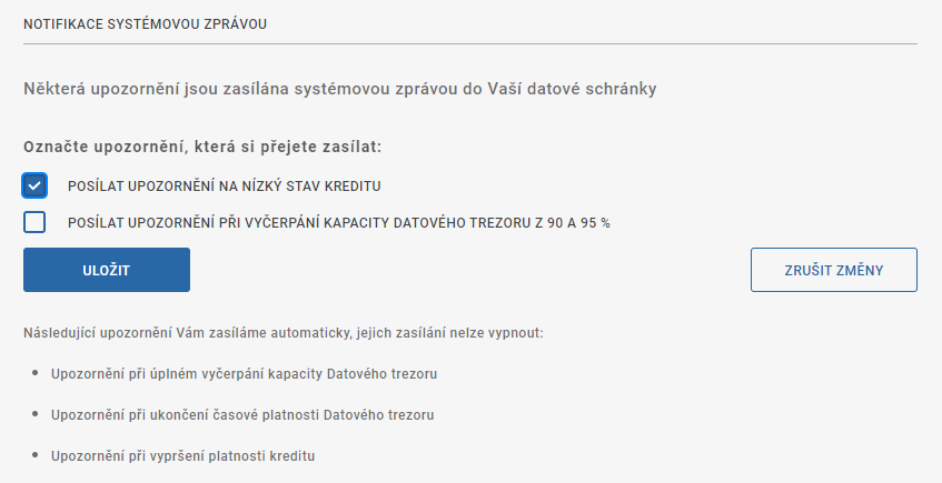 Notifikace systémovou zprávou